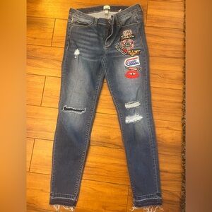 Sneak Peek Distressed Blue Skinny Jeans with Patches